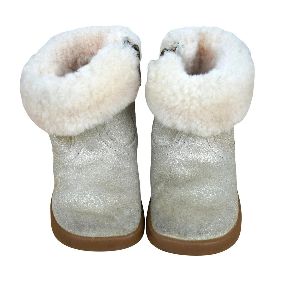 UGG Kids Jorie II Metallic‎ Boot With Shearling Cuff Beige Sz 4T/5T